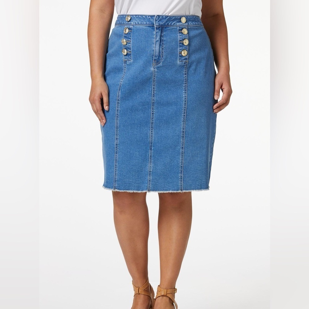 Cato Blue Denim Button-Front Skirt - Picture 1 of 7